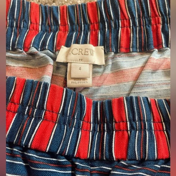 J. Crew Summer Linen Size 4 Women’s Striped Red and Blue Shorts 4th of July - Picture 4 of 7